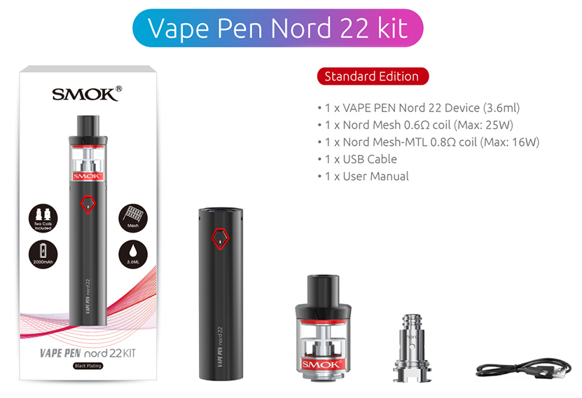 SMOK VAPE PEN Nord 22 Kit Includes