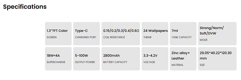 Smoant Pasito 3 Kit Specification