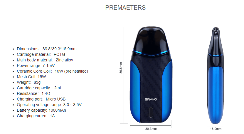 Starss Bravo Pod Kit Specification