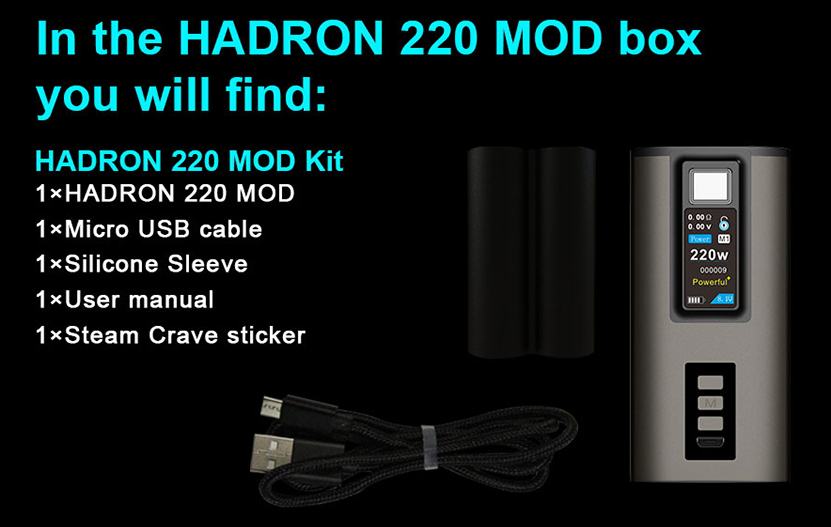 Steam Crave Hadron 220 Box Mod Packing List