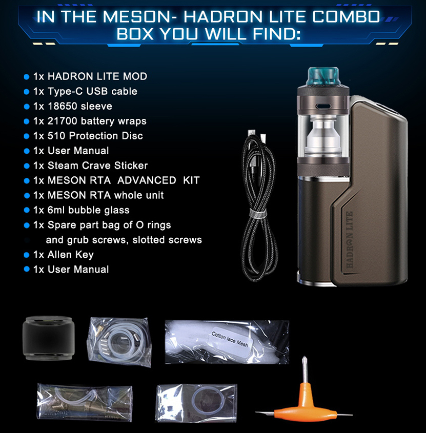 Steam Crave Meson-Hadron Lite Combo Packing List