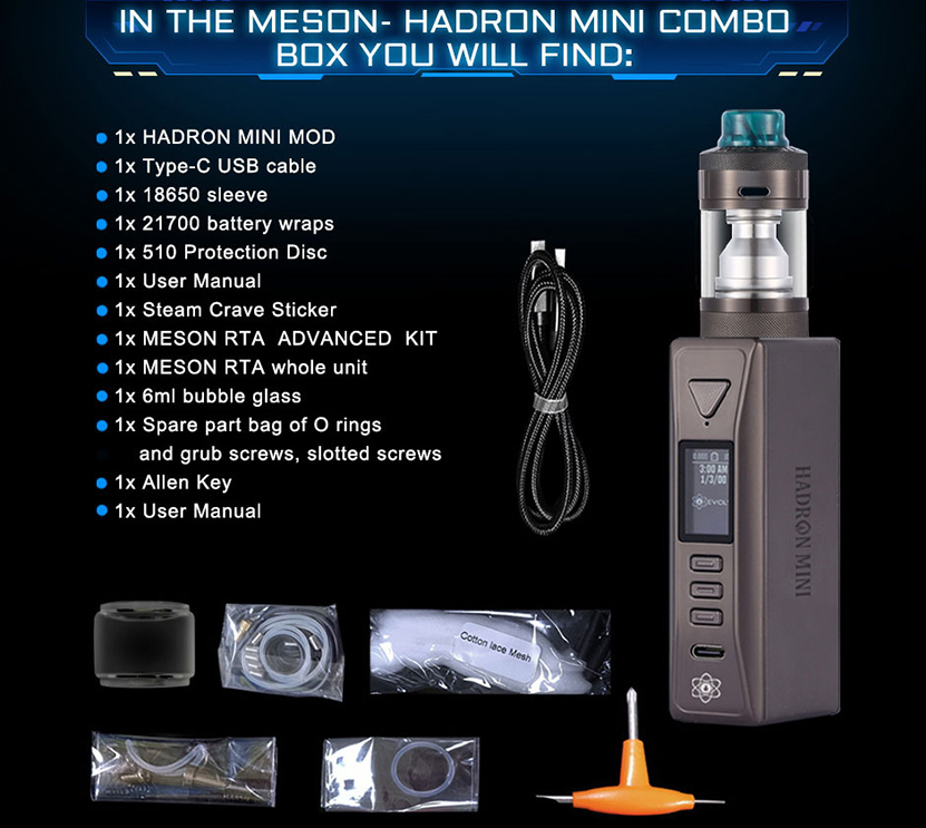Steam Crave Meson-Hadron Mini Combo Kit Packing List