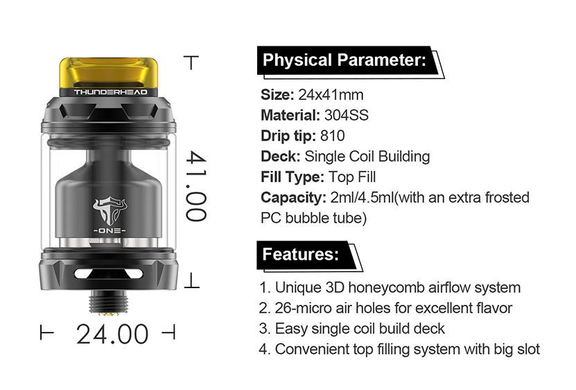 THC Tauren One RTA Tank Specification