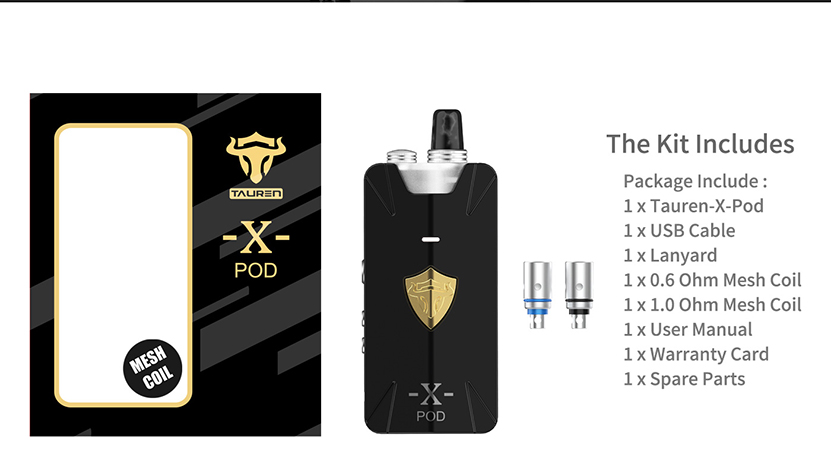 THC Tauren X Pod Kit with Mesh Coil package