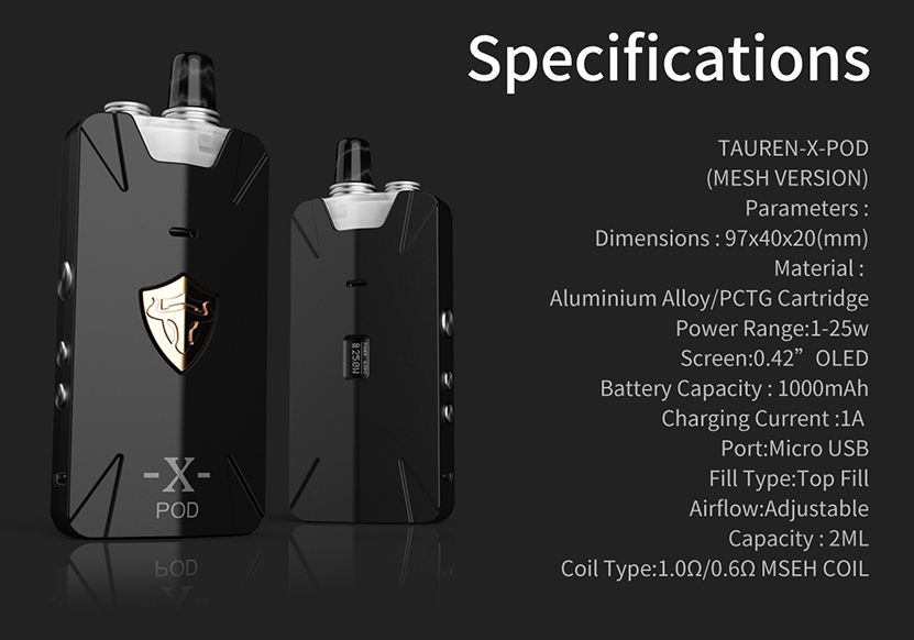 THC Tauren X Pod Mesh Coil Kit Specification