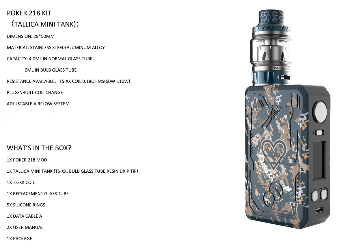 Tesla Poker 218 Kit with Tallica Mini Tank Details