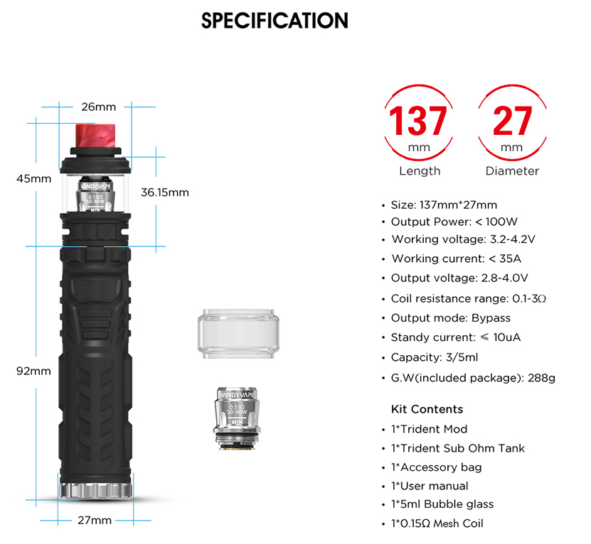 Trident Vape Kit Parameters