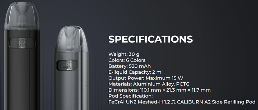 Uwell Caliburn A2S Pod System Kit Specification