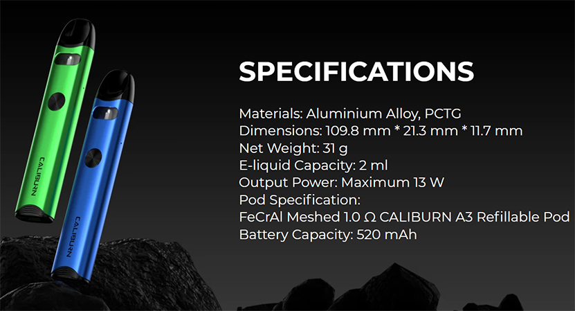 Uwell Caliburn A3 Kit Specification