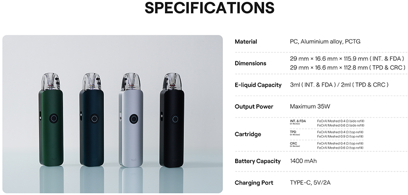 Uwell Caliburn G4 Classic Kit Specifications