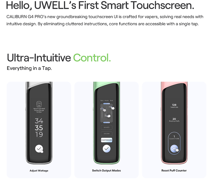 Uwell Caliburn G4 Pro Kit Smart Touchscreen