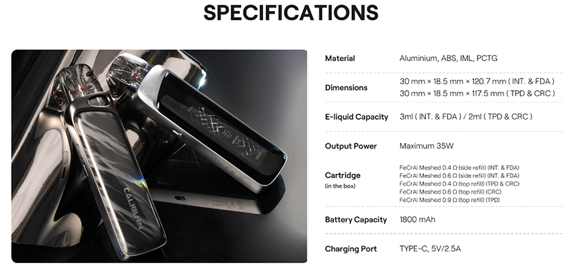 Uwell Caliburn G4 Pro Kit Specification