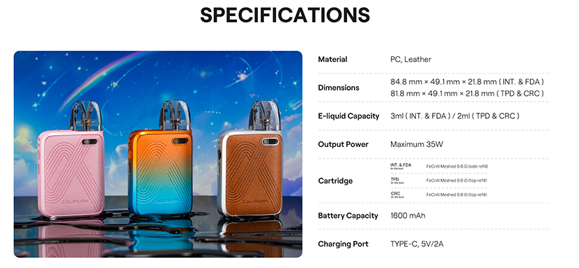 Uwell Caliburn G5 KOKO Kit Specification