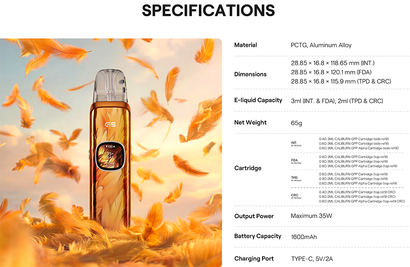 Uwell Caliburn G5 Kit Specifications