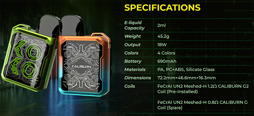 Uwell Caliburn GK2 Pod Kit Specification