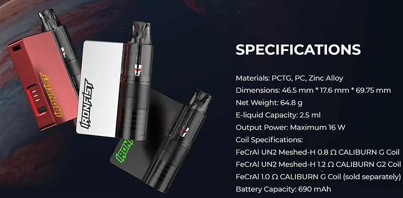 Uwell Caliburn Ironfist L Kit Specifications