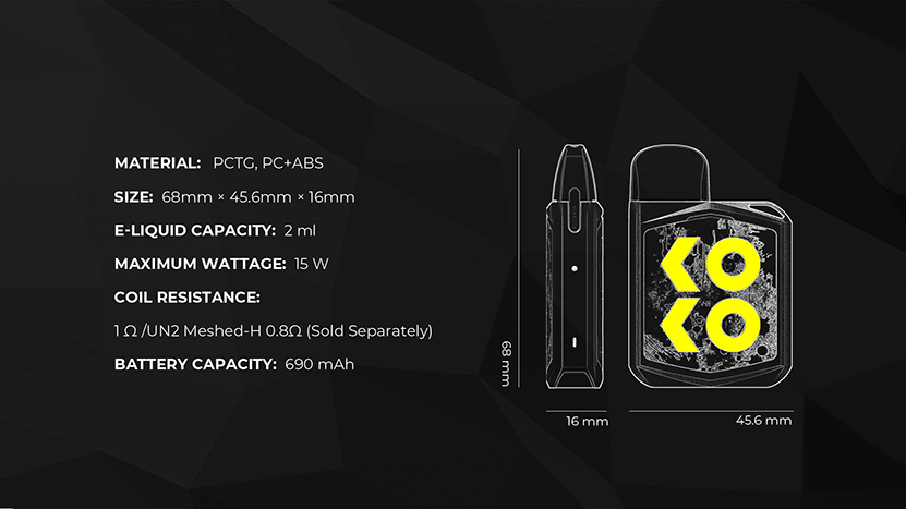 Caliburn KOKO Prime Pod Kit Specification