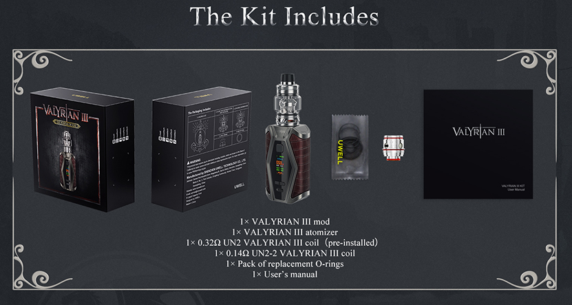 Uwell Valyrian 3 Kit Package List