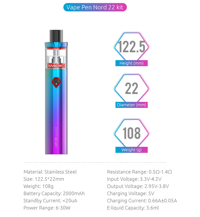 VAPE PEN Nord 22 Kit Parameters