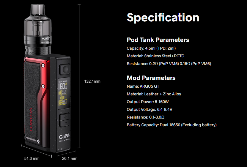 VOOPOO Argus GT TC Box Mod Kit Parameter