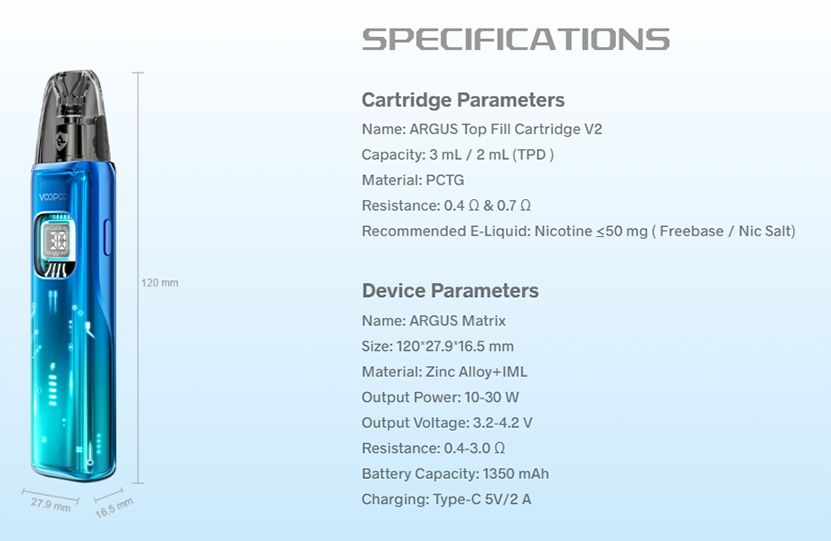VOOPOO Argus Matrix Kit Specs
