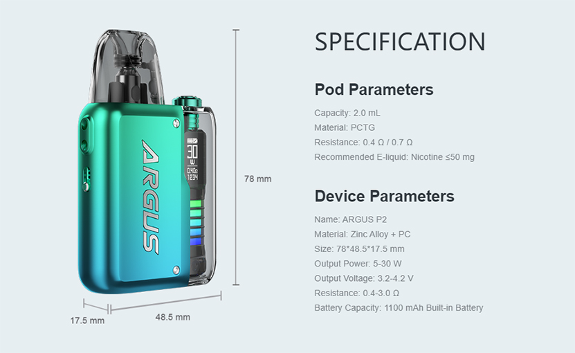 VOOPOO Argus P2 Kit Specification