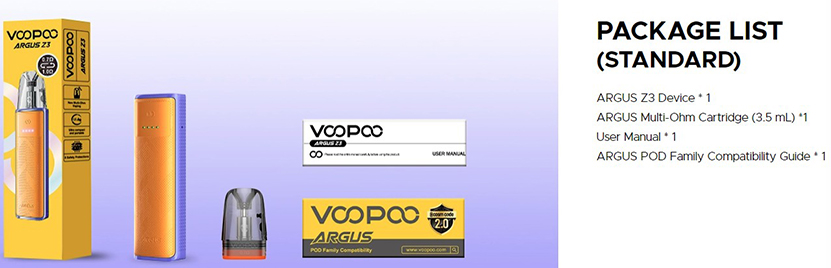 VOOPOO Argus Z3 Kit Packing List