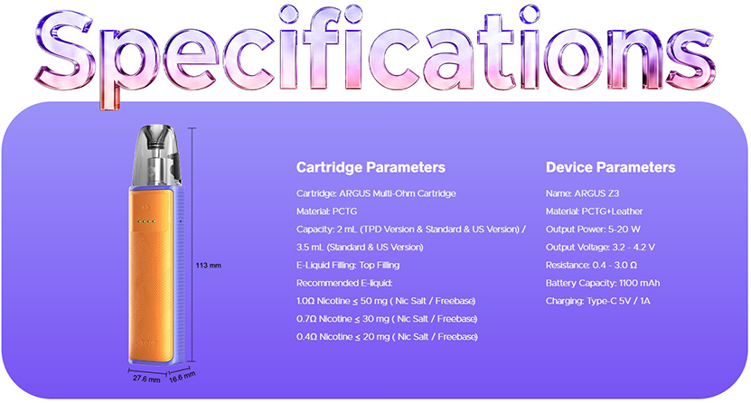 VOOPOO Argus Z3 Kit Specifications