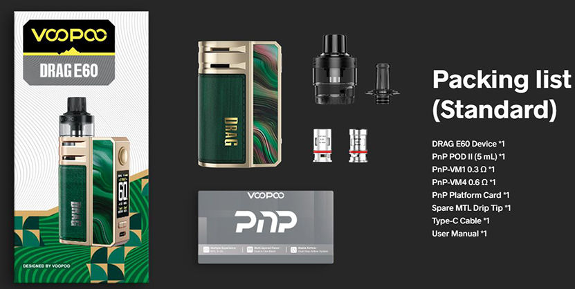 VOOPOO Drag E60 Kit Packing List