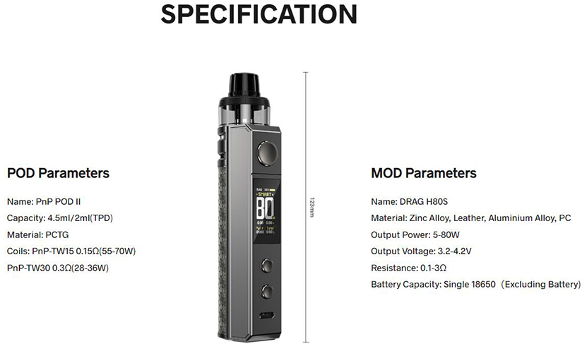 VOOPOO Drag H80S Kit Specifications