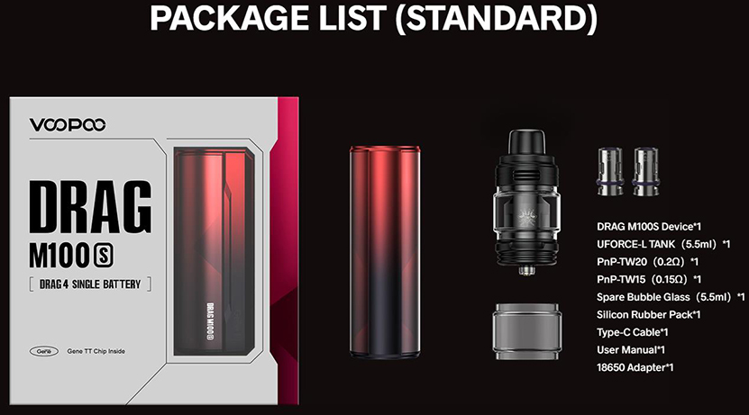 VOOPOO Drag M100S Kit Packing List