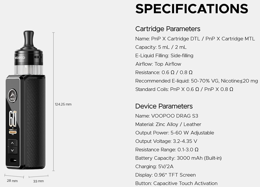 VOOPOO Drag S3 Pod Mod Kit Specifications