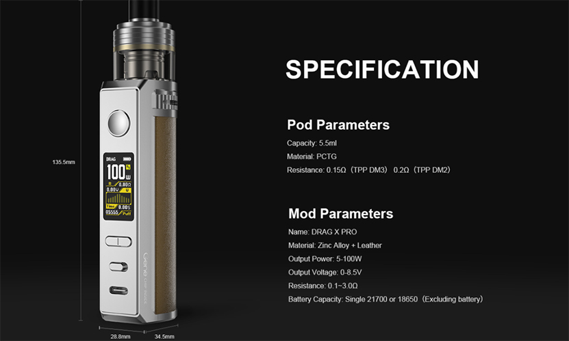 VOOPOO Drag X Pro Kit specification