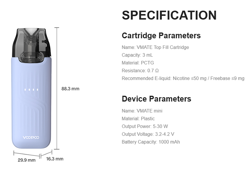 VOOPOO Vmate Mini Kit Specification
