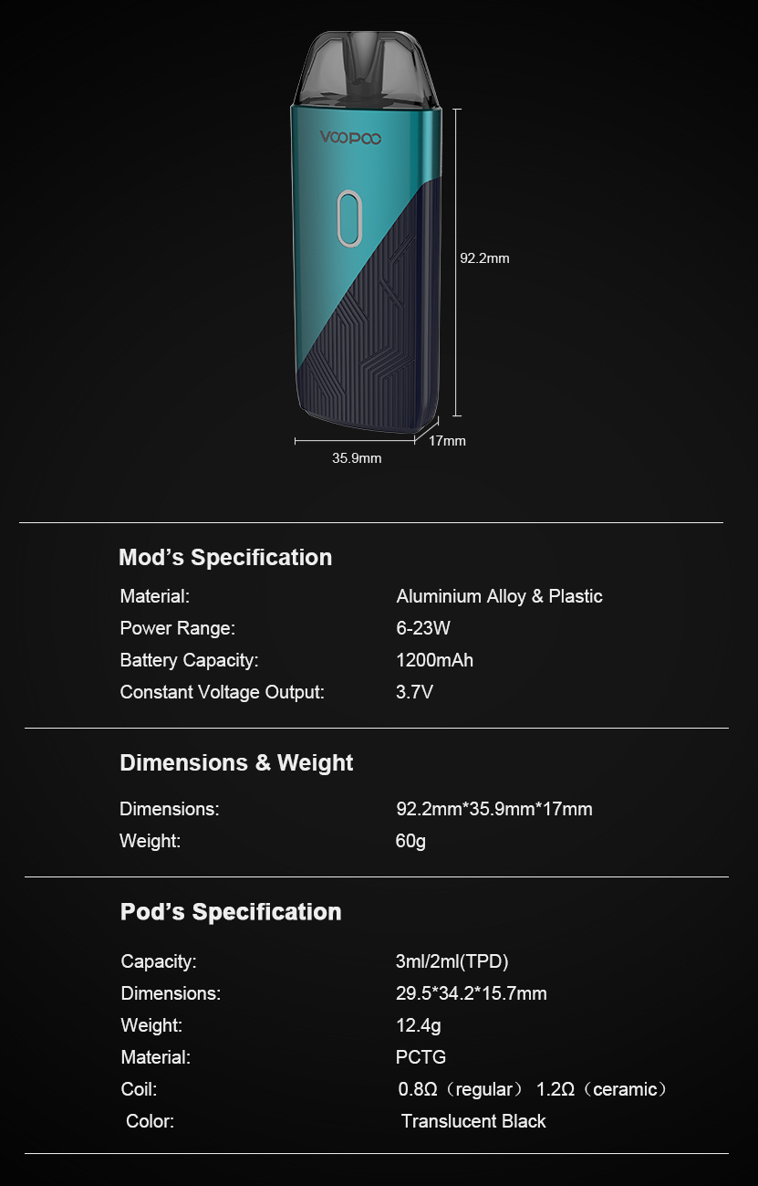 VOOPOO Find Trio Pod System Specifications