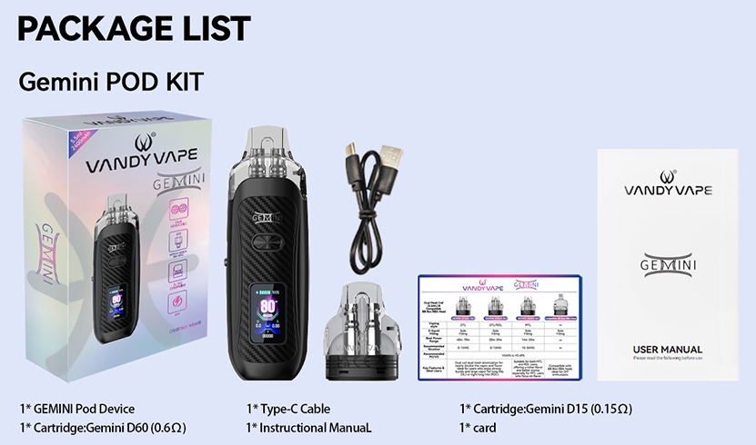 Vandy Vape Gemini Pod Kit Packing List
