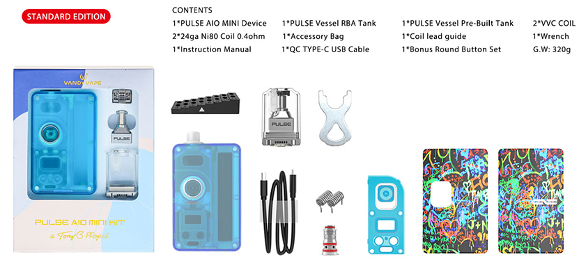 Vandy Vape Pulse AIO Mini Kit Standard Version Package List