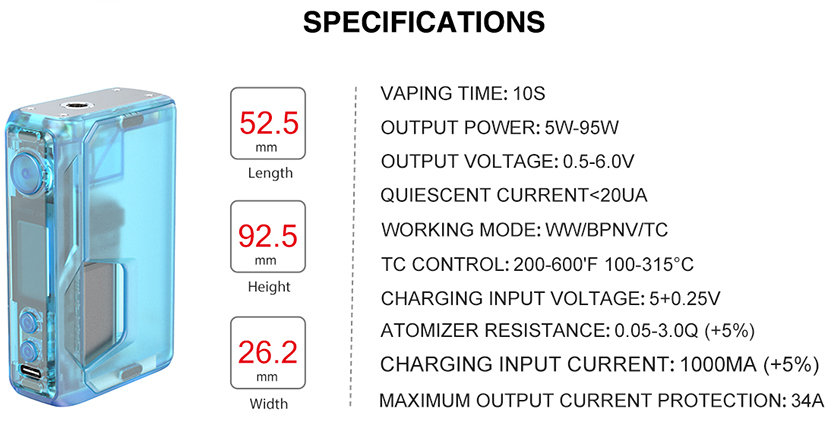 Vandy Vape Pulse V3 Mod Specifications