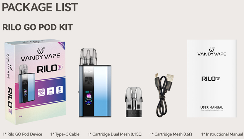 Vandy Vape Rilo GO Kit Packing List