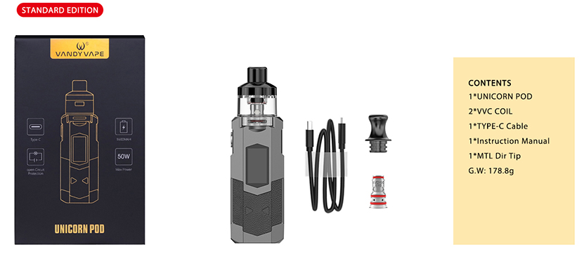 Vandy Vape Unicorn Pod Kit Package