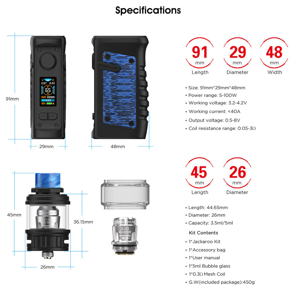 Vandy Vape JACKAROO Kit 100W Waterproof Vape Kit with 5ml JACKAROO Tank