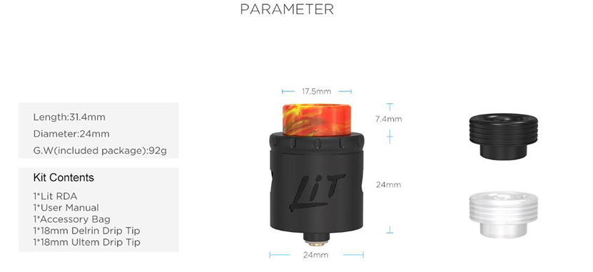 Lit Rebuildable Dripping Atomizer Parameter
