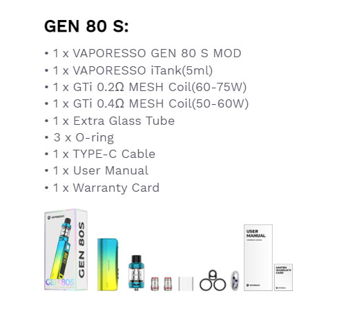 Vaporesso GEN 80 S Kit Package