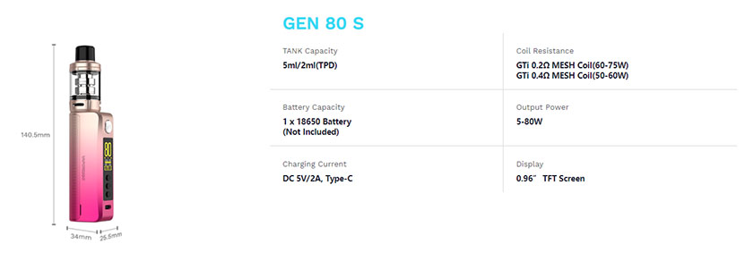 Vaporesso GEN 80 S Kit Specification