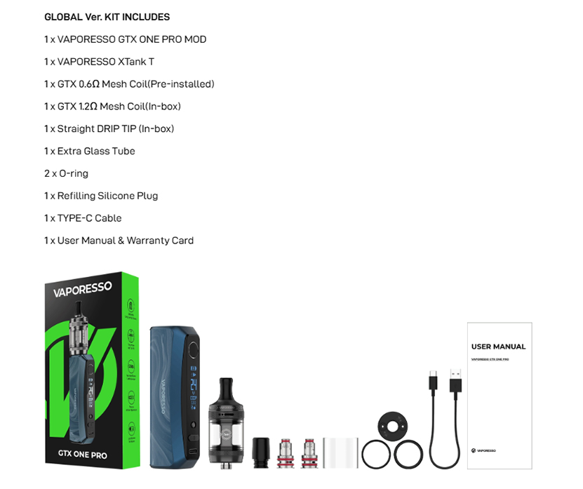 Vaporesso GTX One Pro Kit Package