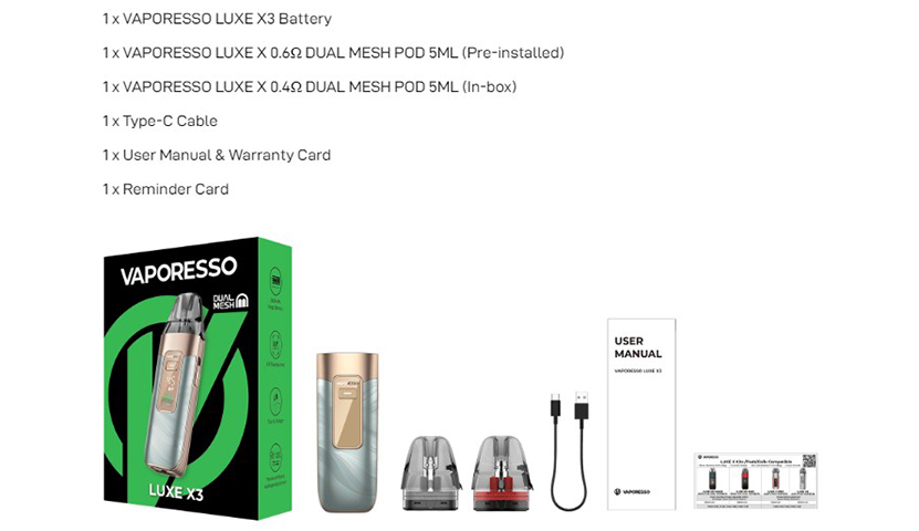 Vaporesso LUXE X3 Packing List