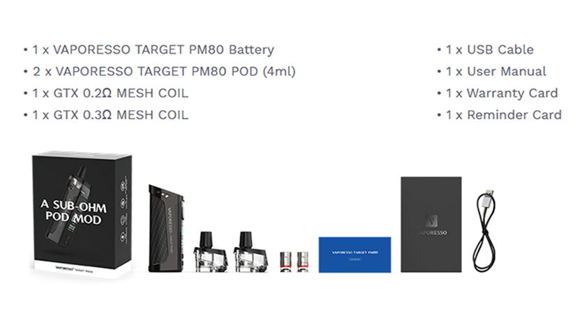 Vaporesso Target PM 80 Pod Mod Kit Package