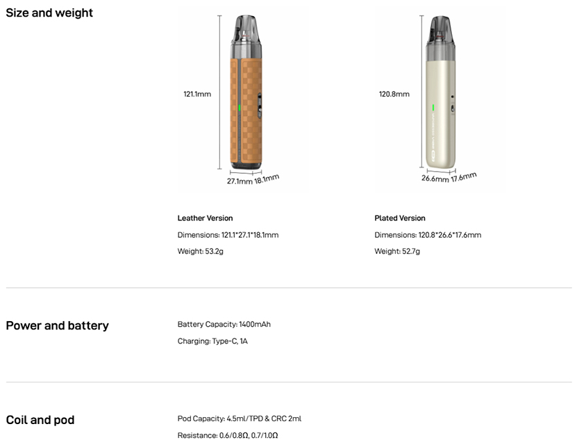 Vaporesso Vibe SE 2 Kit Specs