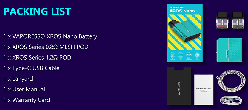 Vaporesso XROS Nano Kit Package List