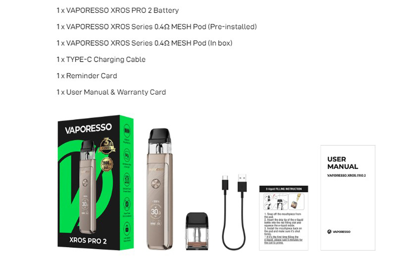 Vaporesso XROS Pro 2 Packing List